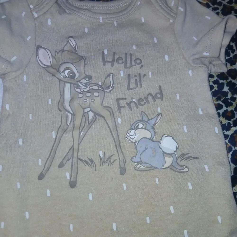 Disney Bambi & Elephant Baby Onesie Bundle (3-Pack